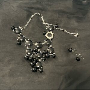 Elegant Black Beaded Necklace and Earring Set